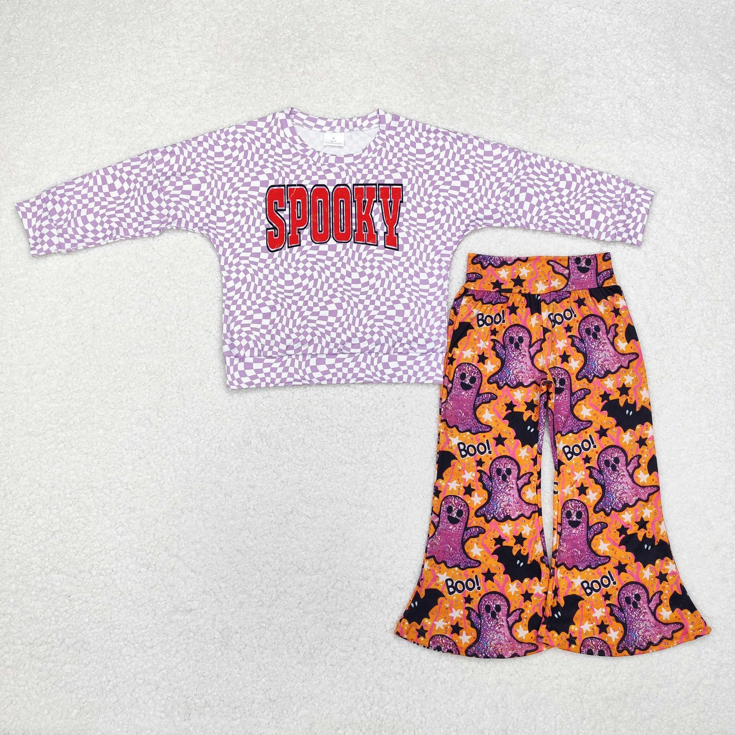 Baby Girl Long Sleeves Halloween Spooky Purple Shirt Ghost Pants Clothes Set