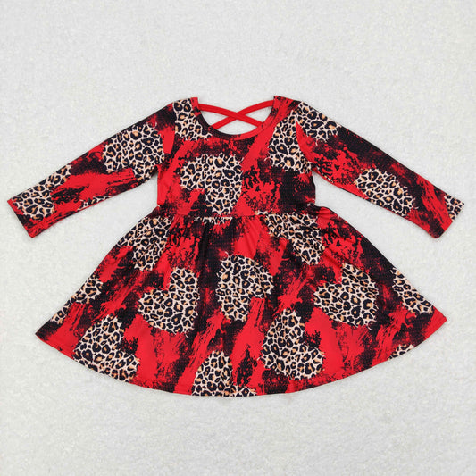 GLD0490 Baby Girl Long Sleeves Leopard Twirl Dress