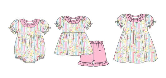 Baby Girl Stripes Flower Sibling Romper Dress Set ( Moq 5 Each Style ) 2.15