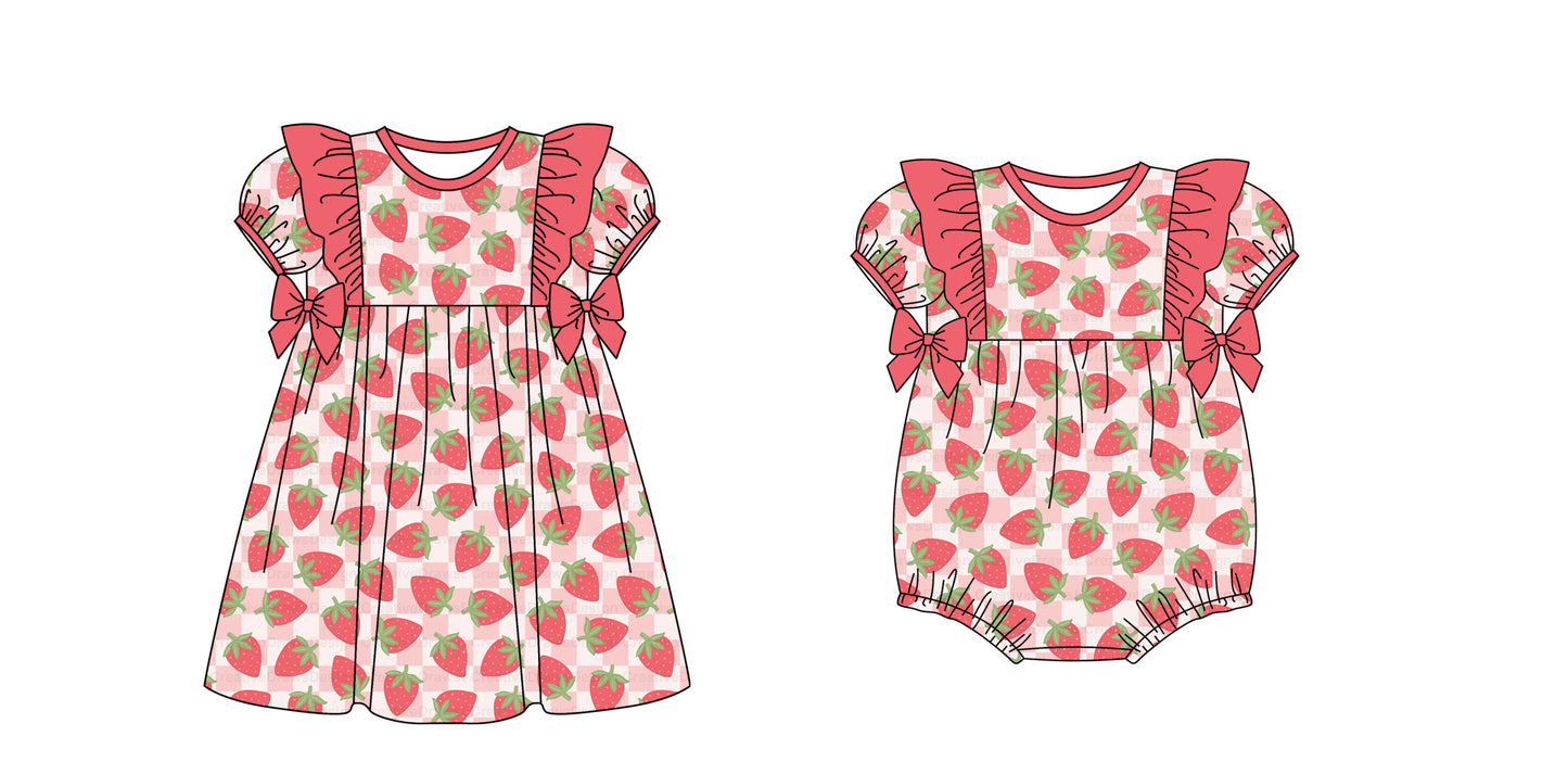 Baby Girl Short Sleeves Strawberry Sibling Romper Clothes Set ( Moq 5 Each Design )11.23