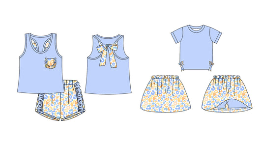 Baby Girl Sleeveless Bows Leopard Sibling Blue Set ( Moq 5 Each Design ) 12.13
