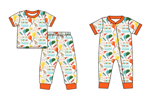 Baby Kids Toddler Short Sleeves Balloon Birthday Sibling Romper Clothes Set ( Moq 5 Each Design )11.22