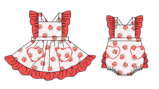 Baby Girl  Strawberry Bows Sibling Matching Romper Dress ( Moq 5 Each Design )