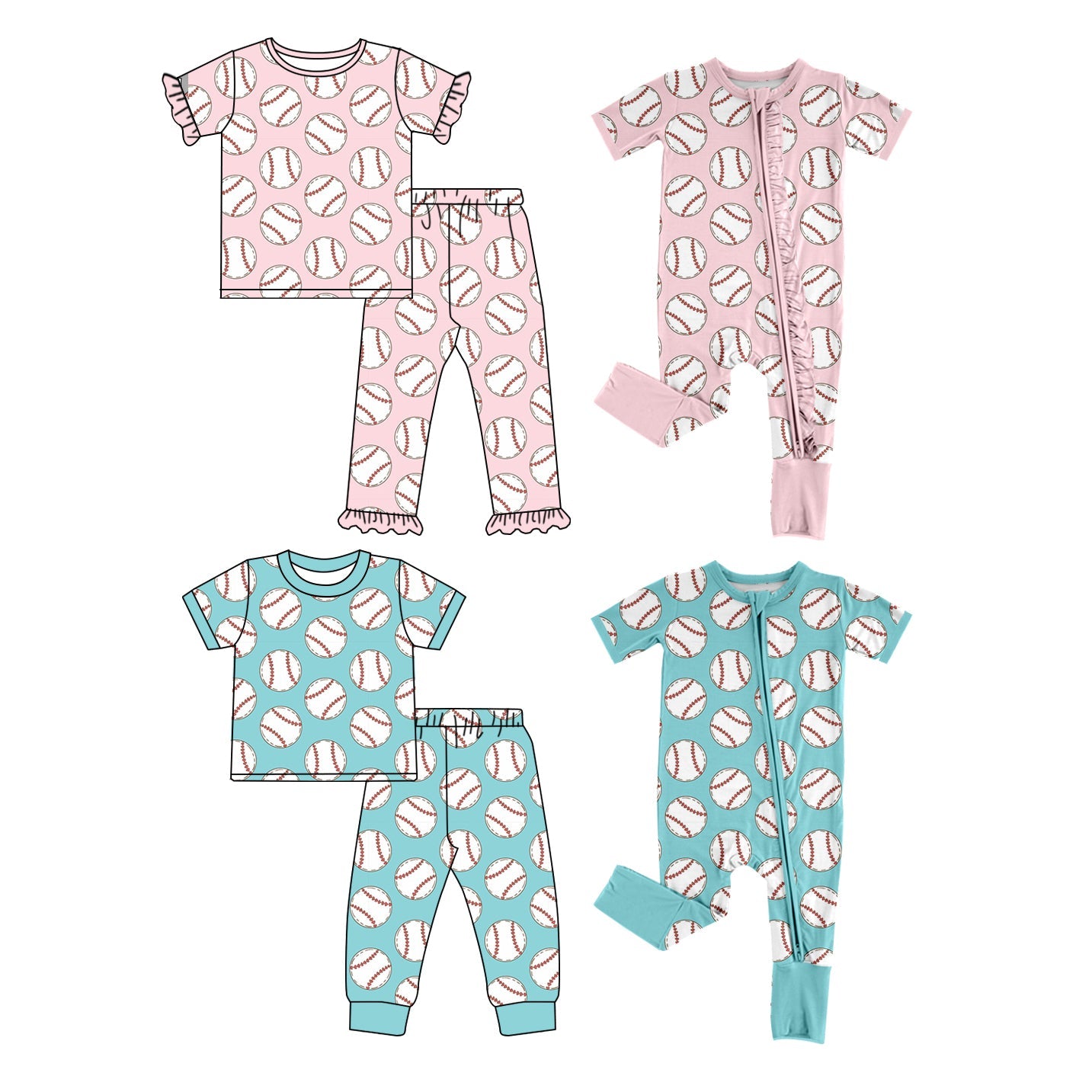 Baby Boy Girl Short Sleeves Baseball Sibling Romper Clothes Set ( Moq 5 Each Design ) 12.6