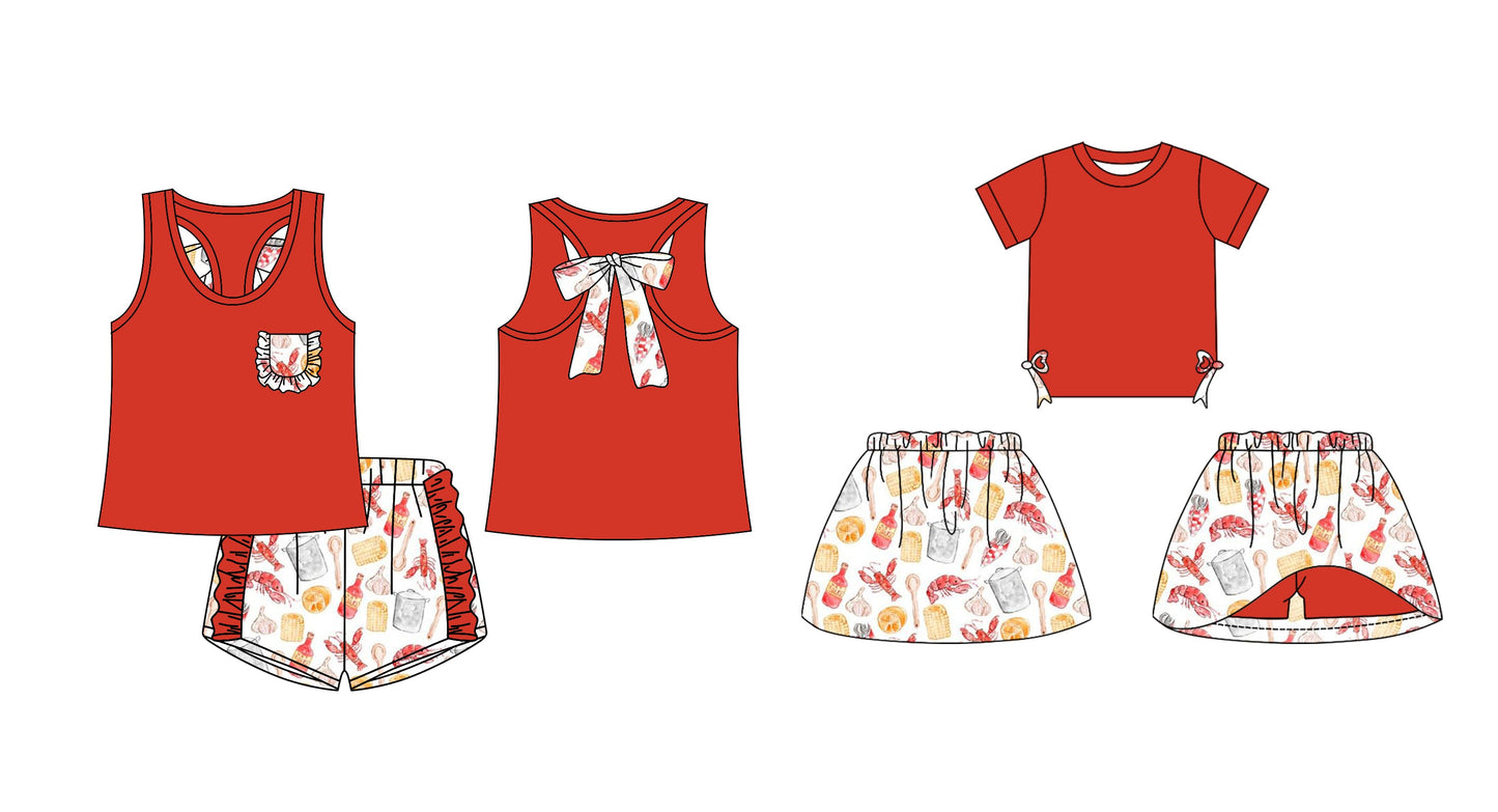 Baby Girl Summer Sibling Crawfish Red Set ( Moq 5 Each Design ) 12.14