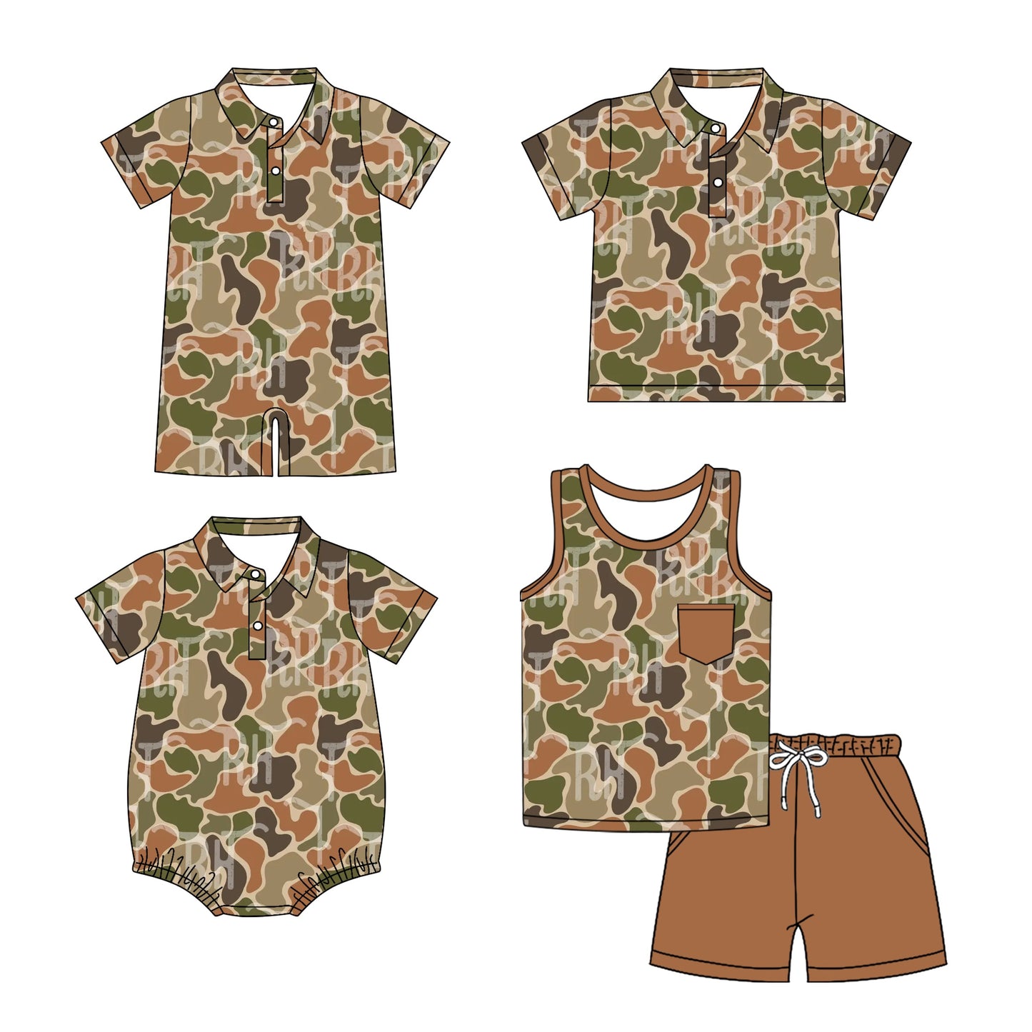 Baby Boy Camo Sibling Romper Shirt Set ( Moq 5 Each Style ) 3.14