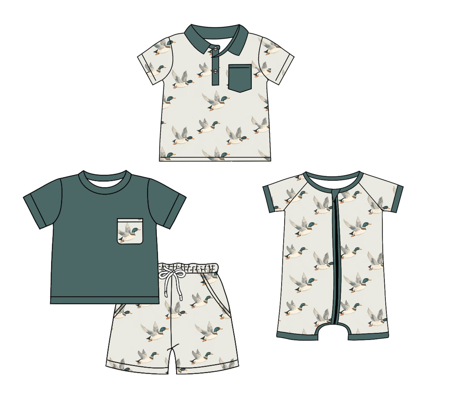 Baby Boy Short Sleeves Ducks Sibling Romper Set ( Moq 5 Each Design ) 12.7