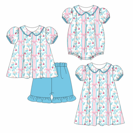 ( Moq 5 Each Style ) Baby Girl Short Sleeves Flower Strawberry Bows Sibling Romper Dress Set 3.24