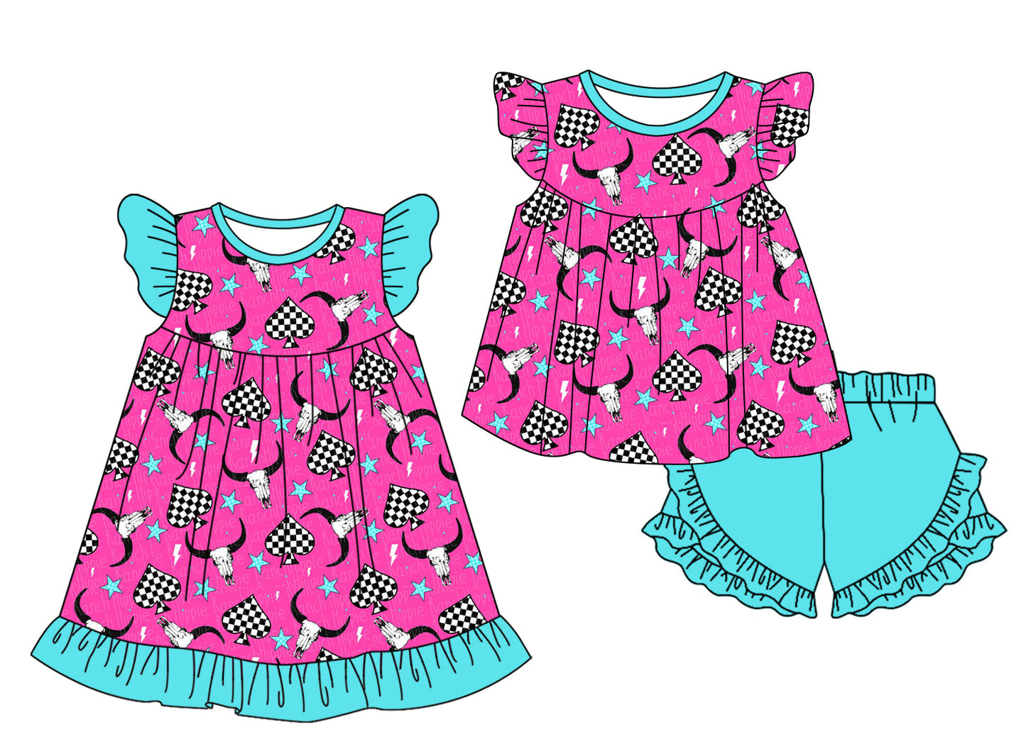 Baby Girl Short Sleeves Cow Sibling Dress Set ( Moq 5 Each Style ) 12.31