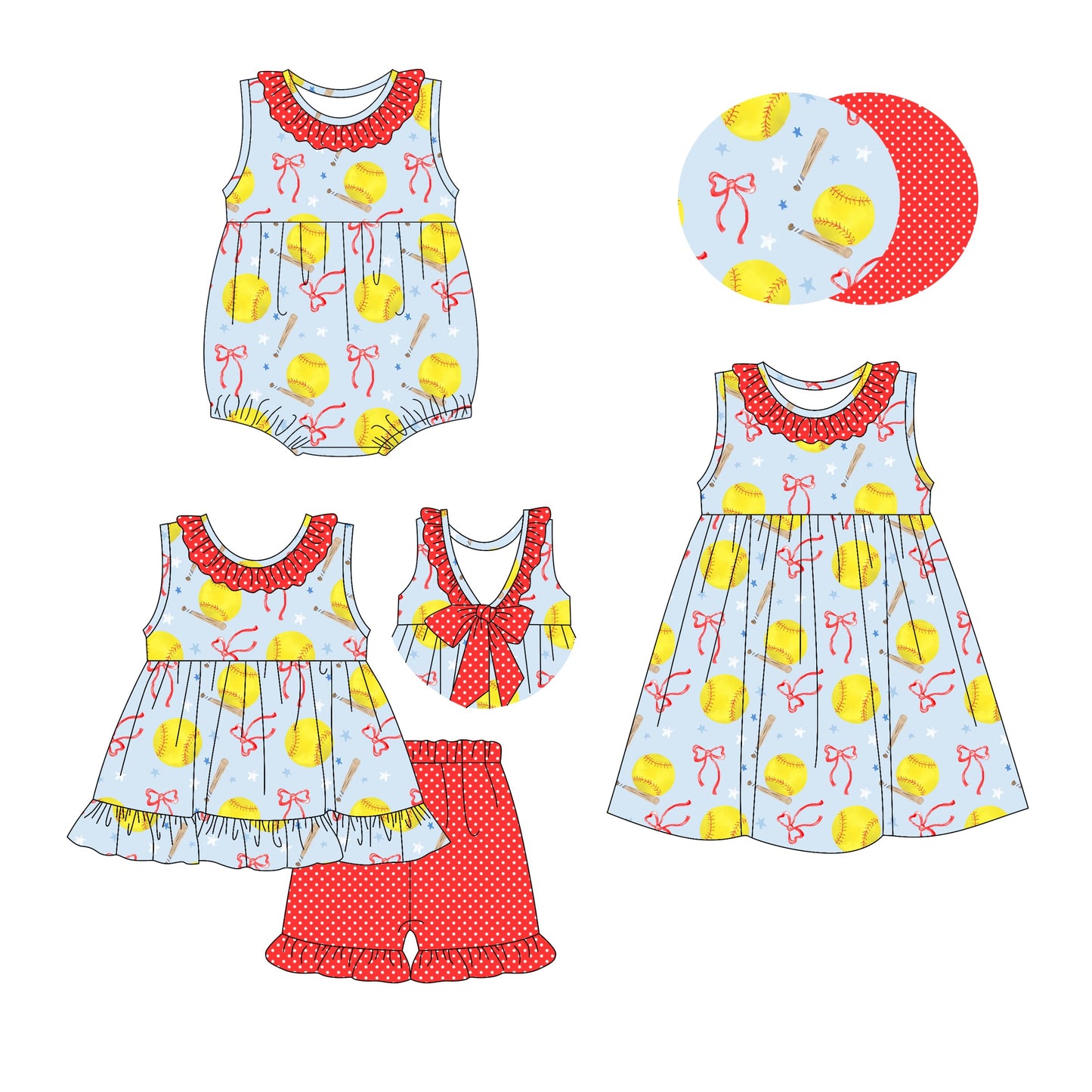 Baby Girl Sleeveless Softball Bows Sibling Romper Dress Set ( Moq 5 Each Style ) 2.27