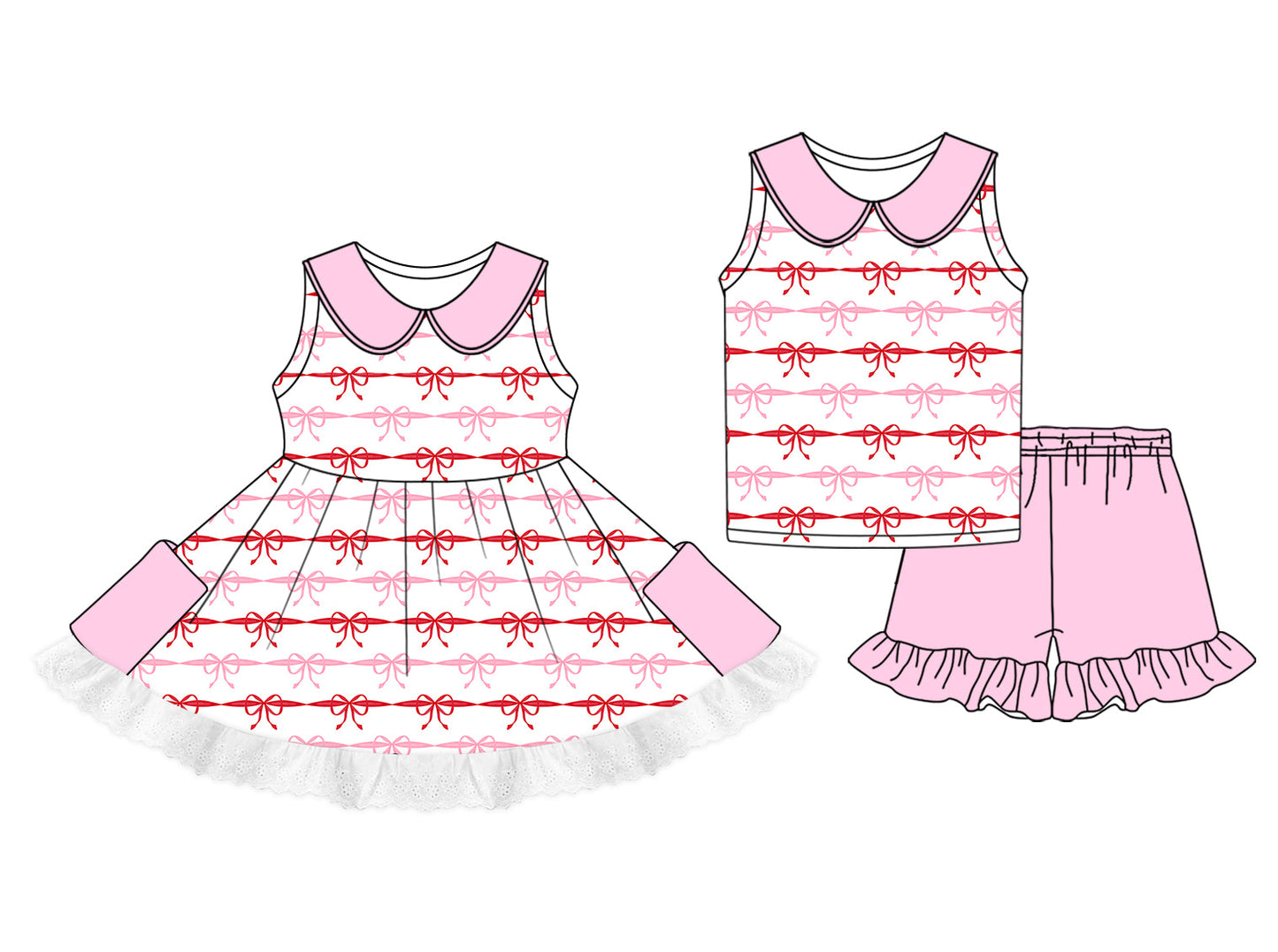 Baby Girl Sleeveless Bows Sibling Dress Set ( Moq 5 Each Style ) 1.13