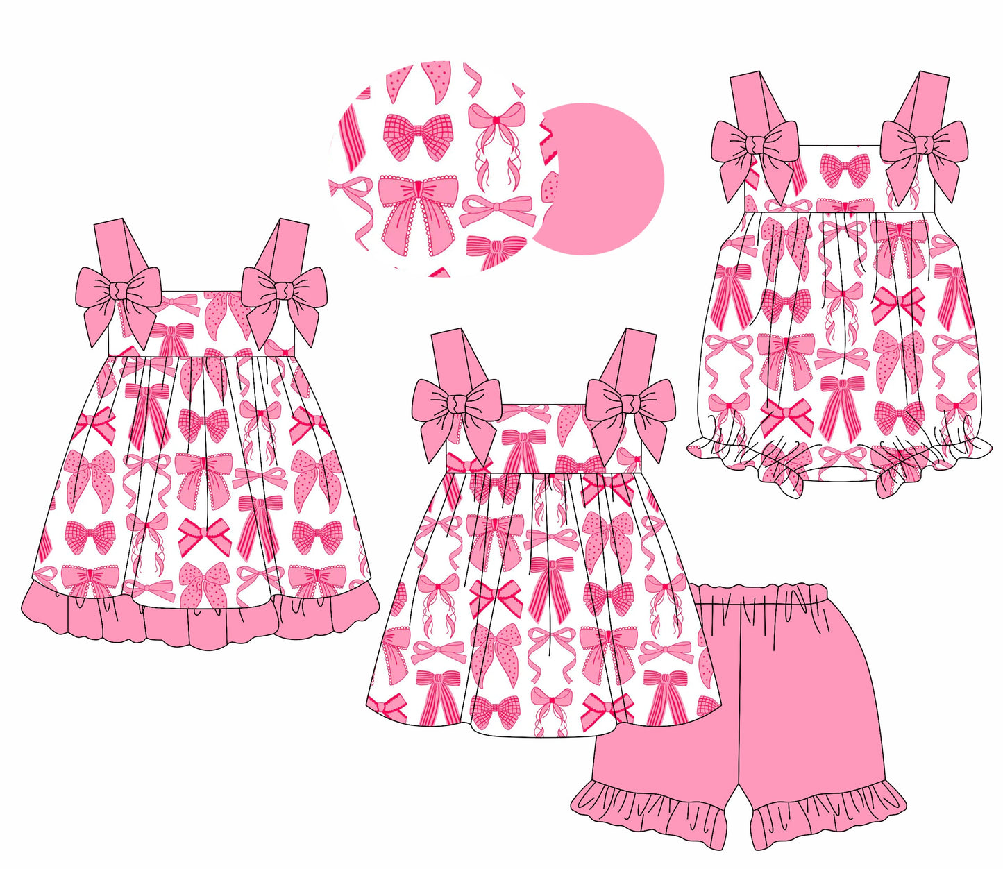 Baby Girl Pink  Bows Straps Sibling Romper Dress Set ( Moq 5 Each Style ) 1.20
