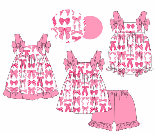 Baby Girl Pink  Bows Straps Sibling Romper Dress Set ( Moq 5 Each Style ) 1.20