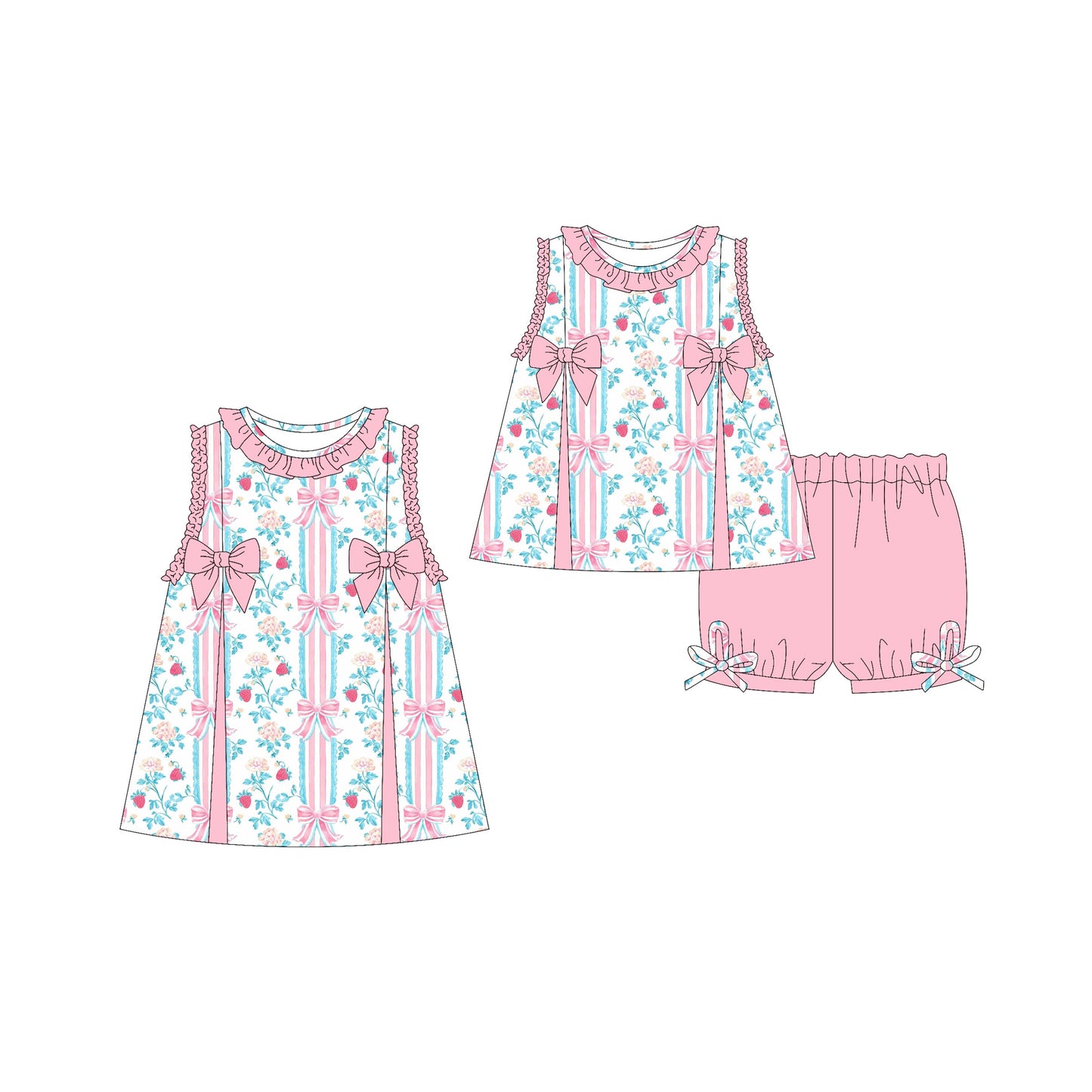 ( Moq 5 Each Style ) Baby Girl Sleeveless Pink Bows Flower Sibling Dress Set 3.22
