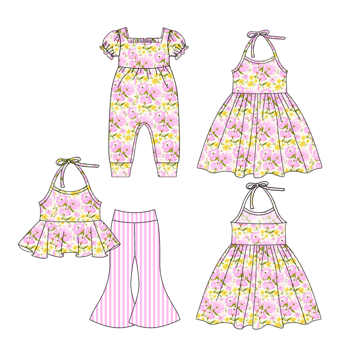Baby Girl Pink Flower Sibling Romper Dress Set ( Moq 5 Each Style ) 1.3