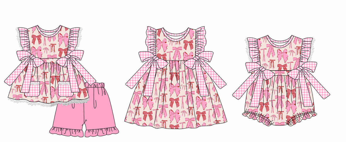 Baby Girl Short Sleeves Bows Sibling Romper Dress Clothes Set ( Moq 5 Each Design )12.3