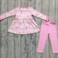 Baby Girl Long Sleeves Cakes Bows Tunic Pink Pants Christmas Clothes Set RTS