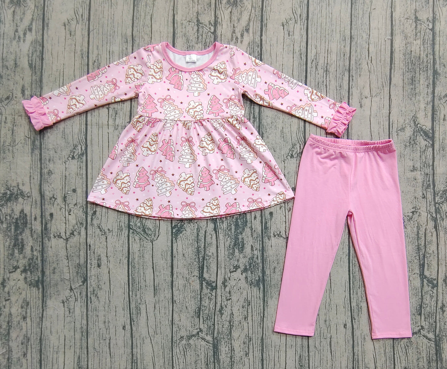 Baby Girl Long Sleeves Cakes Bows Tunic Pink Pants Christmas Clothes Set RTS
