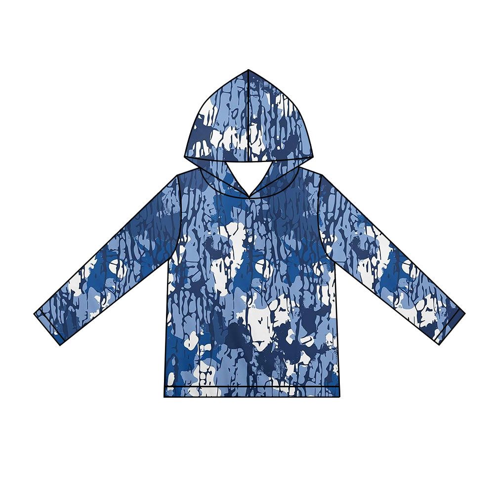( Moq 5 ) Preorder Baby Boys Kids Long Sleeves Camo Hoodie Shirt Pullover Blue Clothes