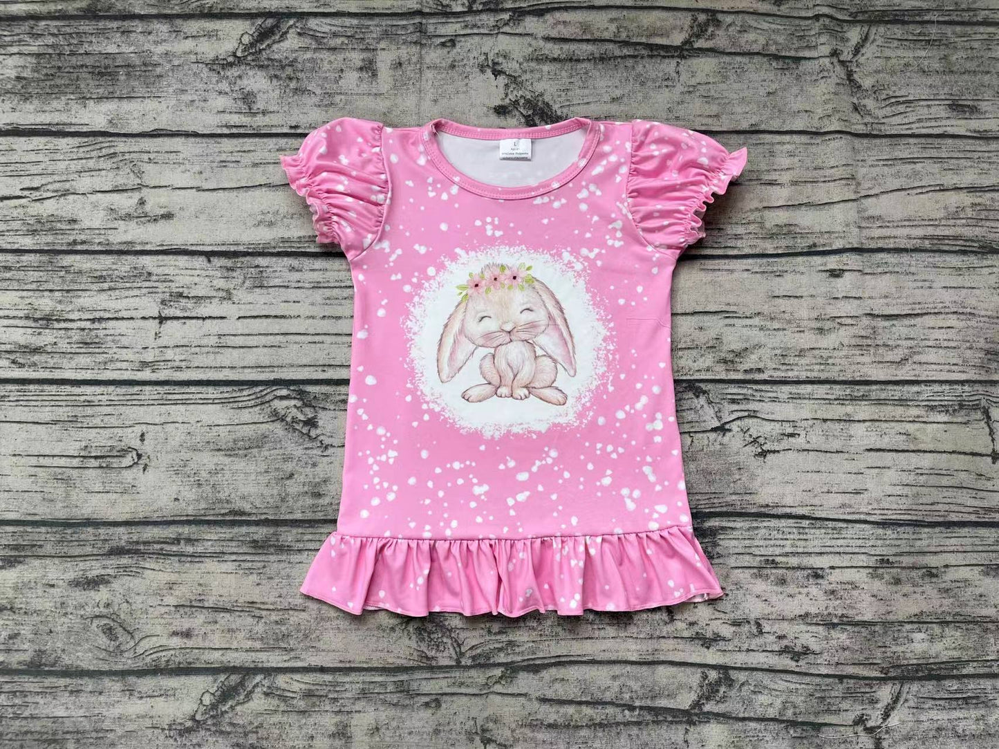 No Moq Pre-order Easter Baby Girl Pink Short Sleeves Rabbit Shirt Tops