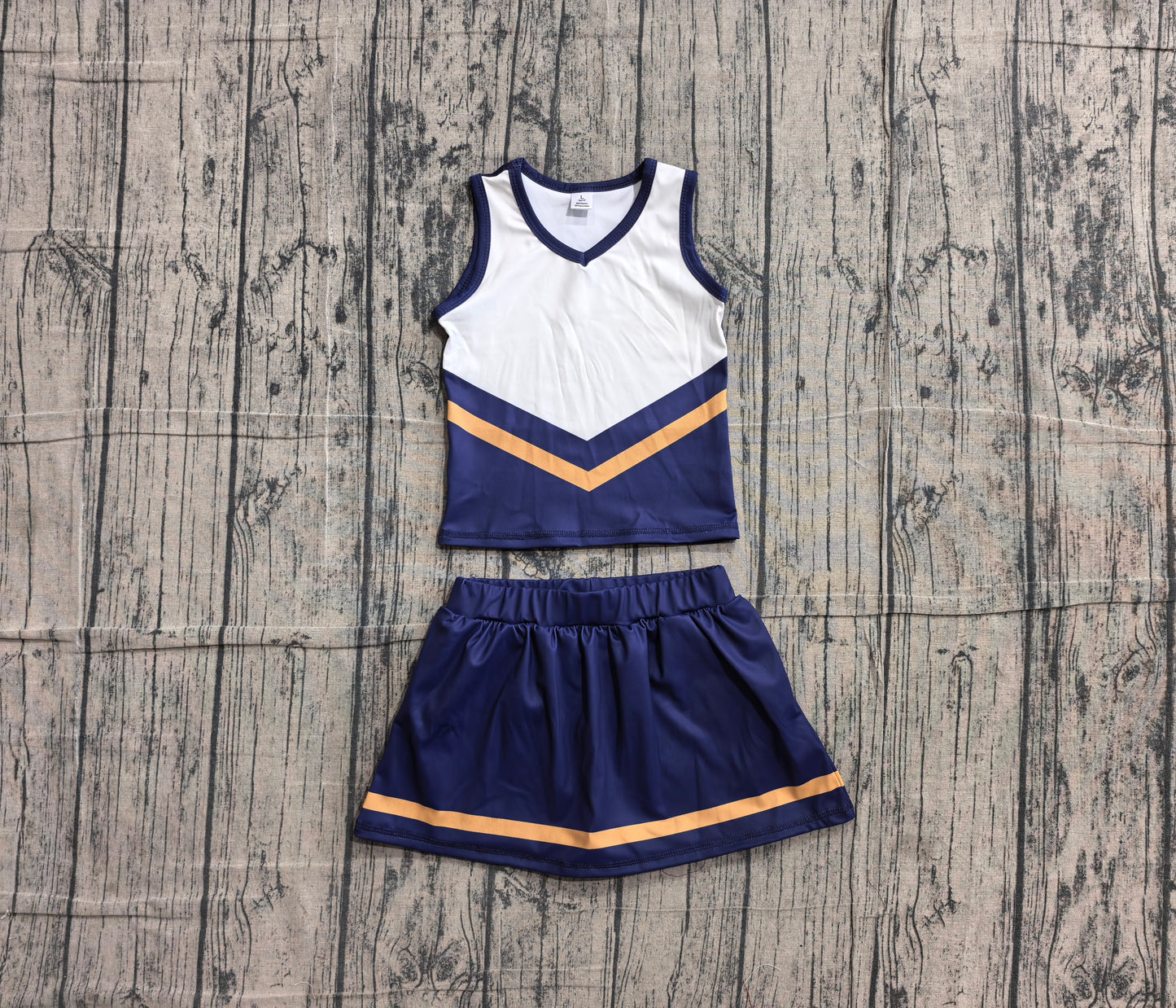 ( No moq ) Preorder Baby Girls Kids Sleeveless Tops Skirt Shorts Set Yoga Team Navy Clothes