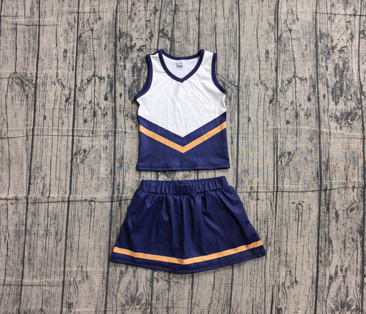 ( No moq ) Preorder Baby Girls Kids Sleeveless Tops Skirt Shorts Set Yoga Team Navy Clothes
