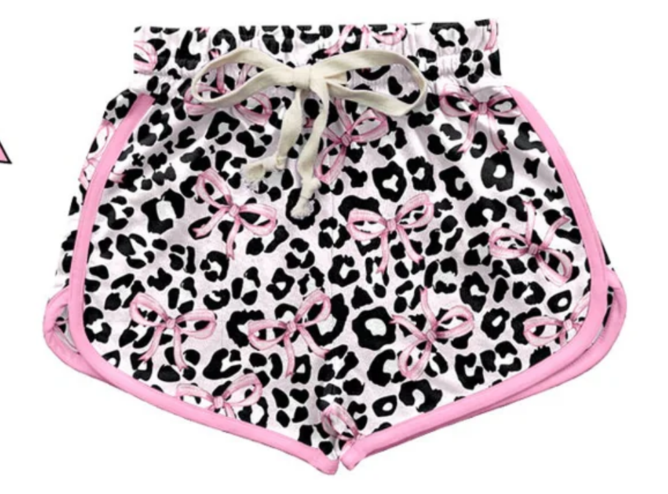 Baby Girl Adult Women Leopard Pink Bows Sibling Matching Romper Dress Shorts Clothes Set Each Style