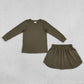 Baby Girls Kids Long Sleeves Olive Shirt Pockets Skirt Shorts Cotton Set Clothes RTS