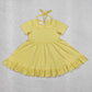 Baby Girl Short Sleeves Yellow Cotton Ruffle Knee Length Dress RTS