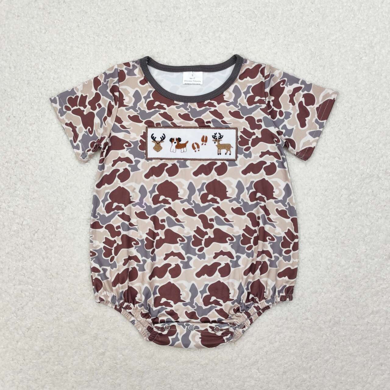 Baby Boy Girl Camo Embroidery Dogs Deer Hunting Sibling Romper Set