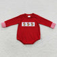 Sibling Girls Boys Long Sleeves Embroidery Gingerbread Sibling Christmas Red Romper Dress Pajamas Outfit Clothes RTS