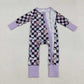 Sibling Girls Kids Long Sleeves Ghost Candy Plaid Halloween Purple Pajamas Footie Romper Set RTS