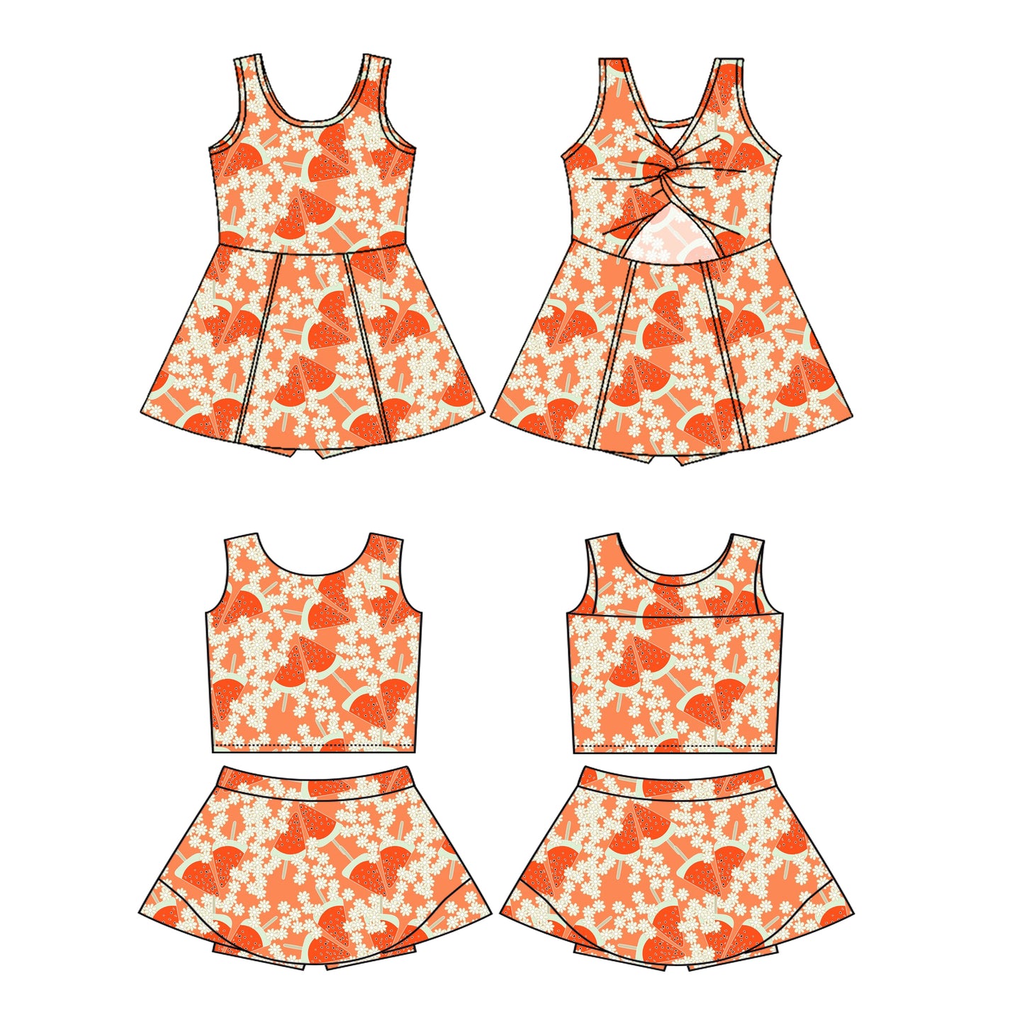 ( Moq 5 Each Style ) Baby Girls Kids Sleeveless Watermelon Sibling Dress Set