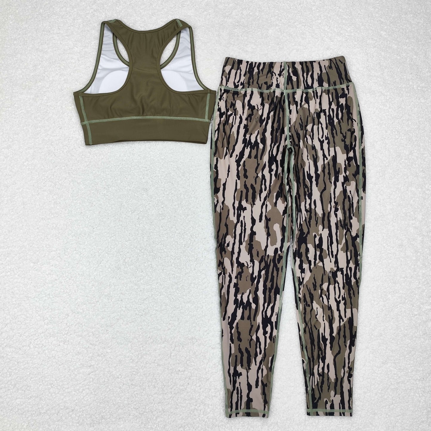 Adult Women Green Tops Camo Pants Yoga Sports Set