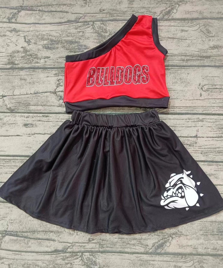 Baby Girl One Shoulder Team Tops Dog Black Skirt Set