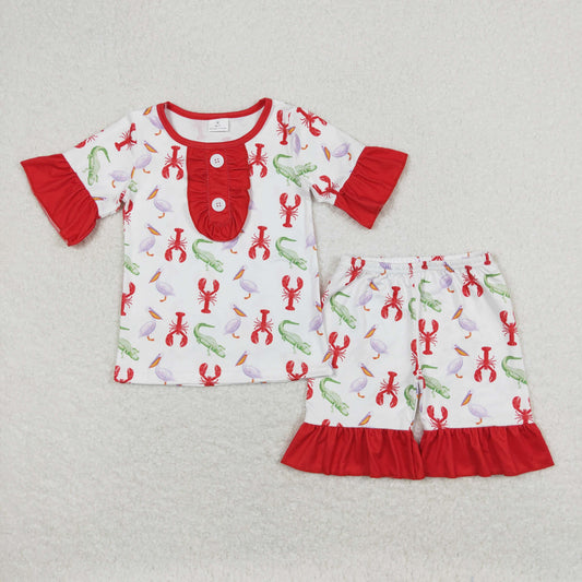 Baby Girl Short Sleeves Crawfish Shirt Shorts Summer Pajamas Set