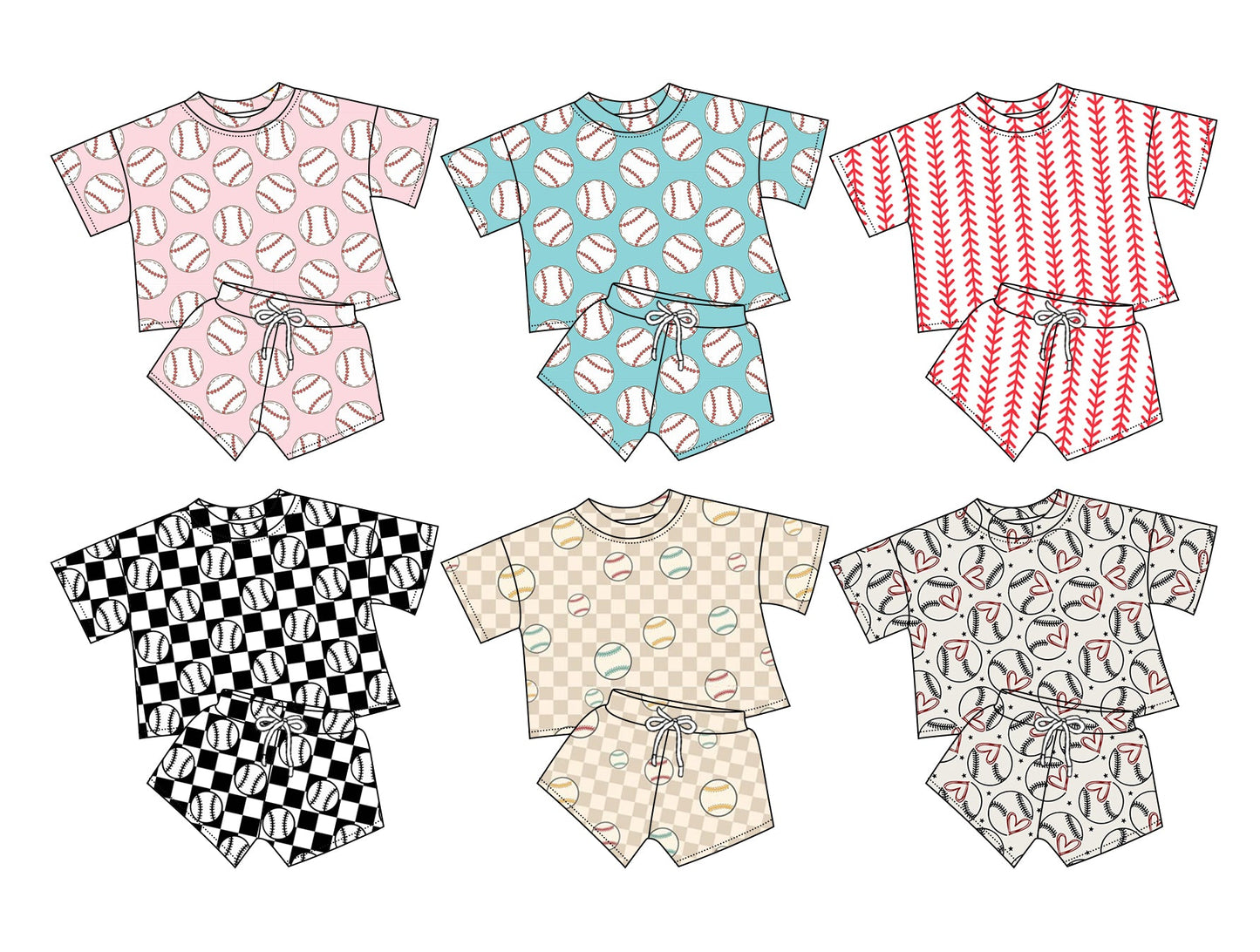 Baby Kids Short Sleeves Baseball Sibling Romper Clothes Set ( Moq 5 Each Design ) 12.6