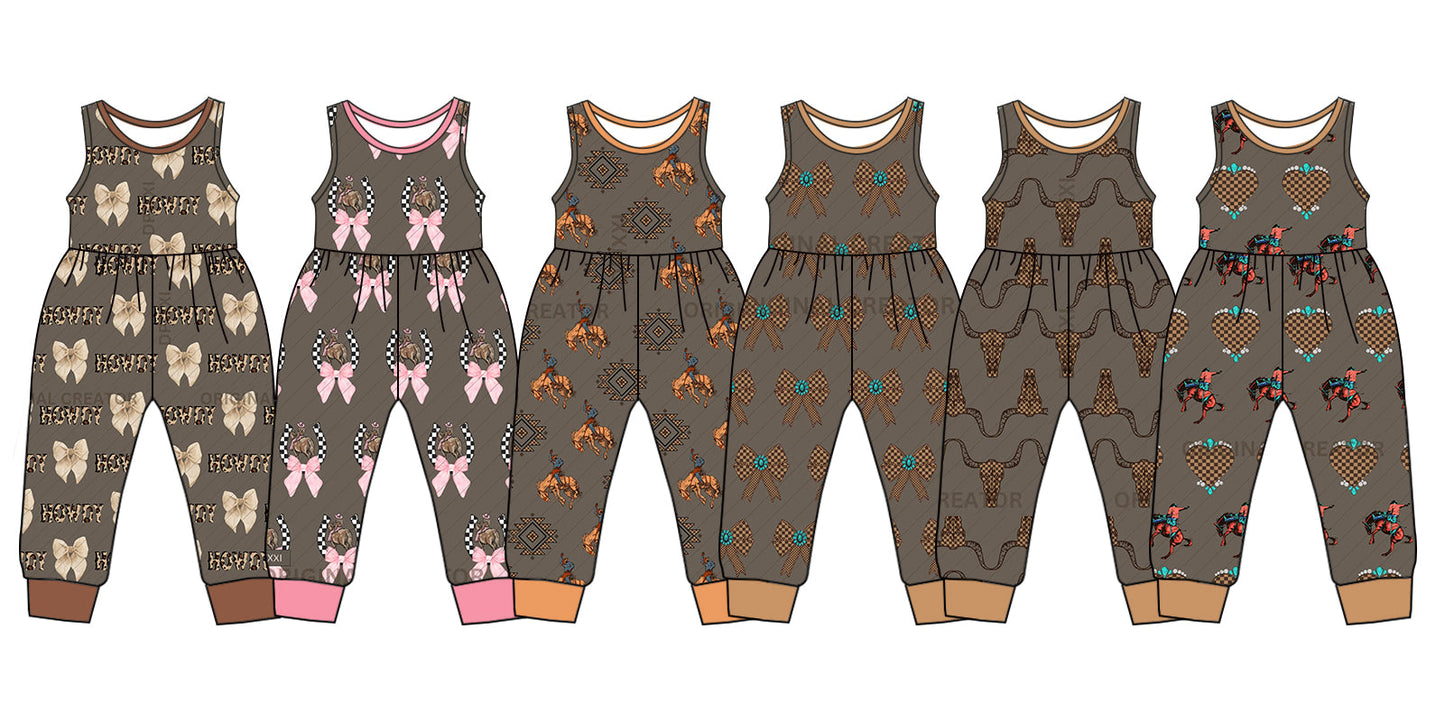 Baby Girl Sleeveless Western Bows Sibling Jumpsuit ( Moq 5 Each Style ) 12.24