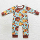 LR0580 Baby Girl Thanksgiving Long Sleeves turkey Pumpkin Pie One Piece Zipper Romper