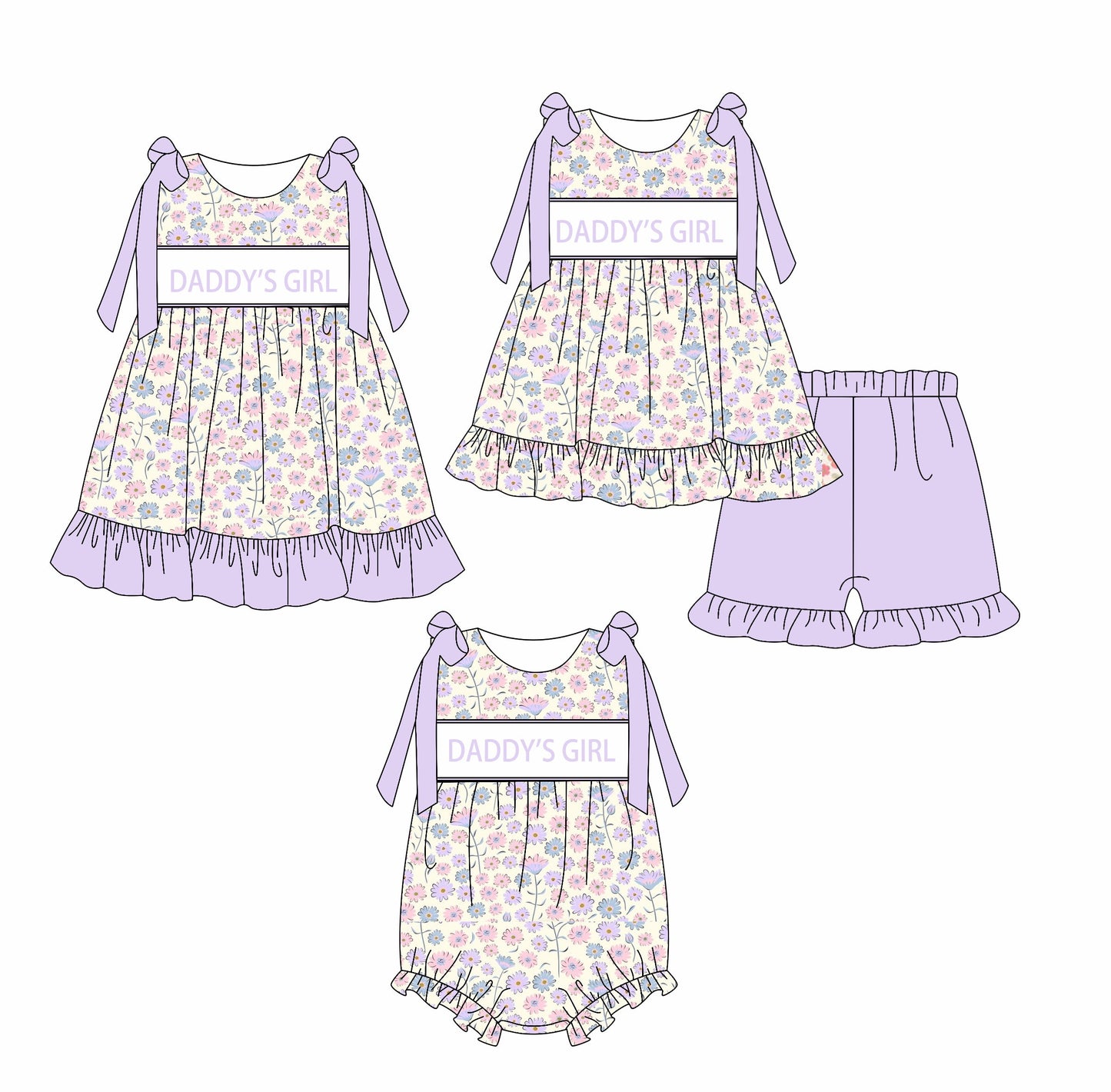 Baby Kids Flower Purple Bows Daddy's Girl Sibling Romper Dress Set ( Moq 5 Each Style ) 2.18