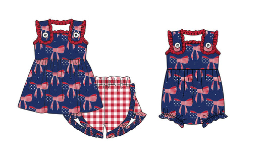 Baby Girl July 4th Bows Sibling Romper Clothes Set ( Moq 5 Each Design )11.21