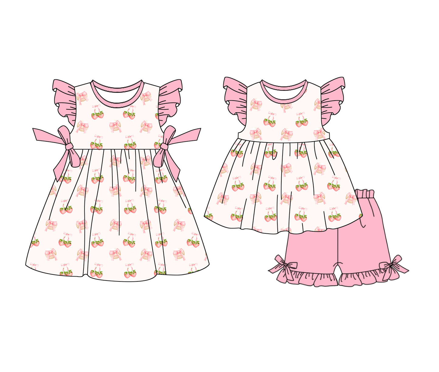 Baby Girl Strawberry Bows Baseball Sibling Dress Set ( Moq 5 Each Style ) 1.6