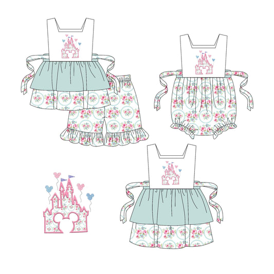 Baby Girl Floral Castle Hearts Green Sibling Romper Dress Set ( Moq 5 Each Style ) 1.21
