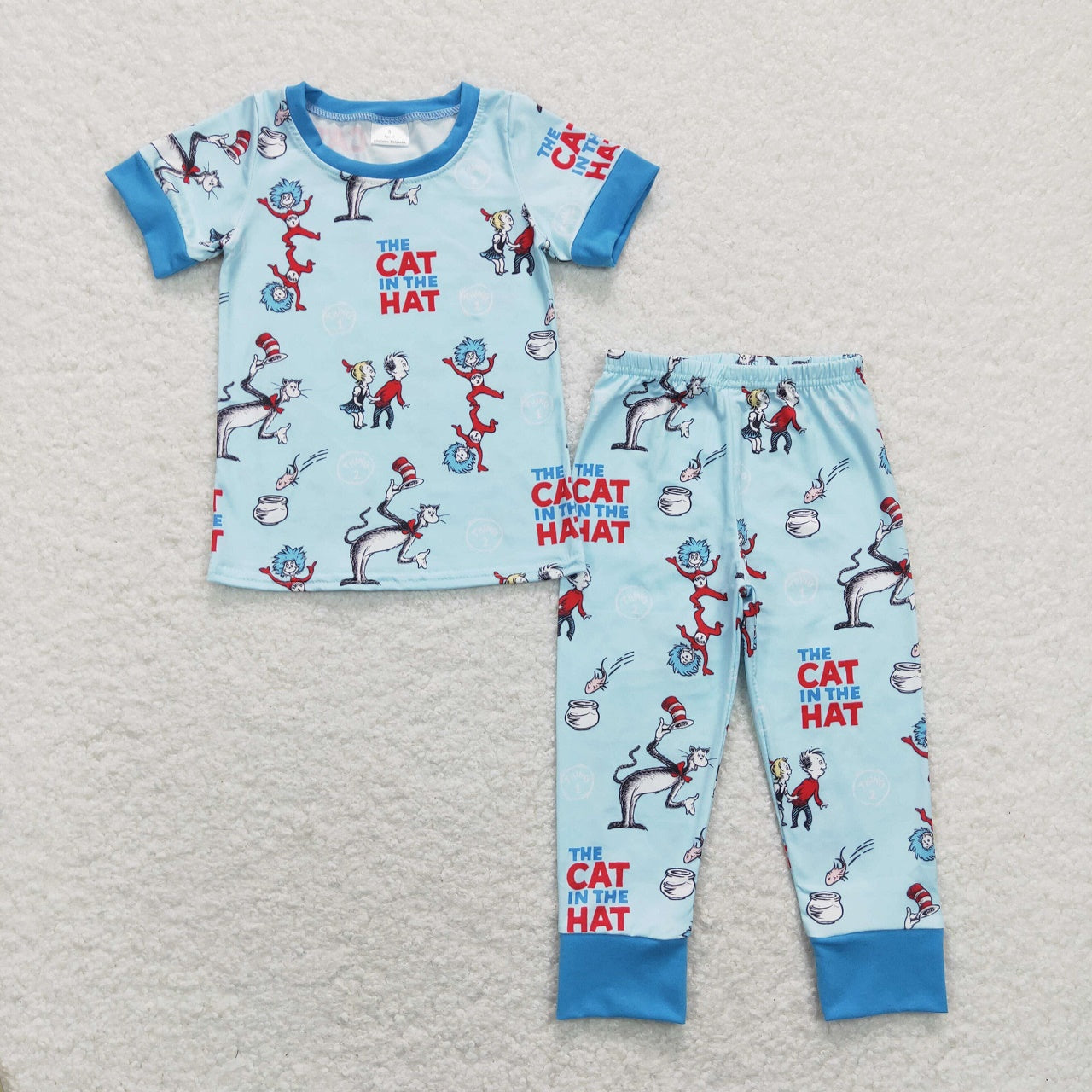 BSPO0185 Baby Boy Red Short Sleeves Dr Reading Shirt Pants Set Blue Pajamas