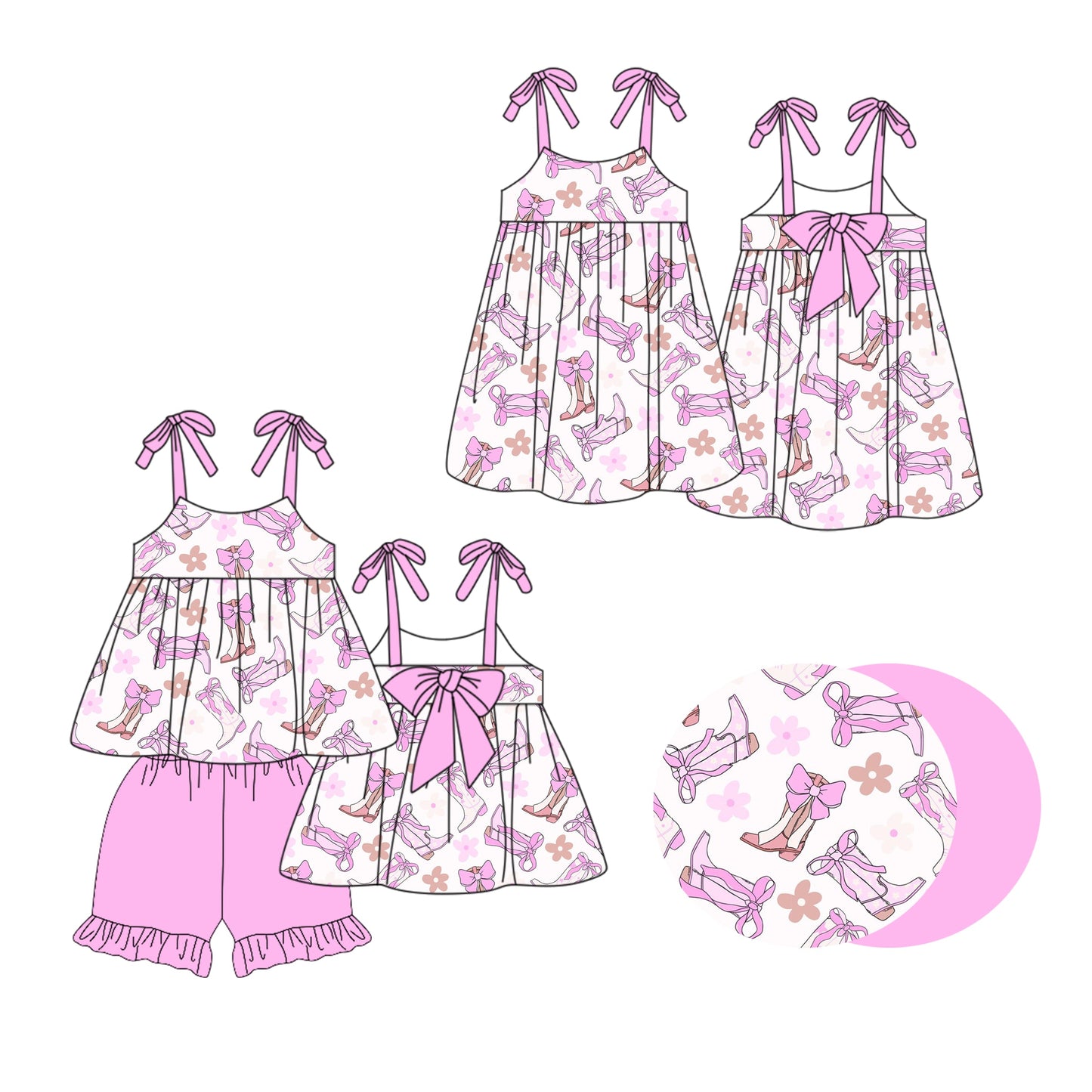 Baby Girl Boots Bows Flower Sibling Dress Set ( Moq 5 Each Style ) 1.20