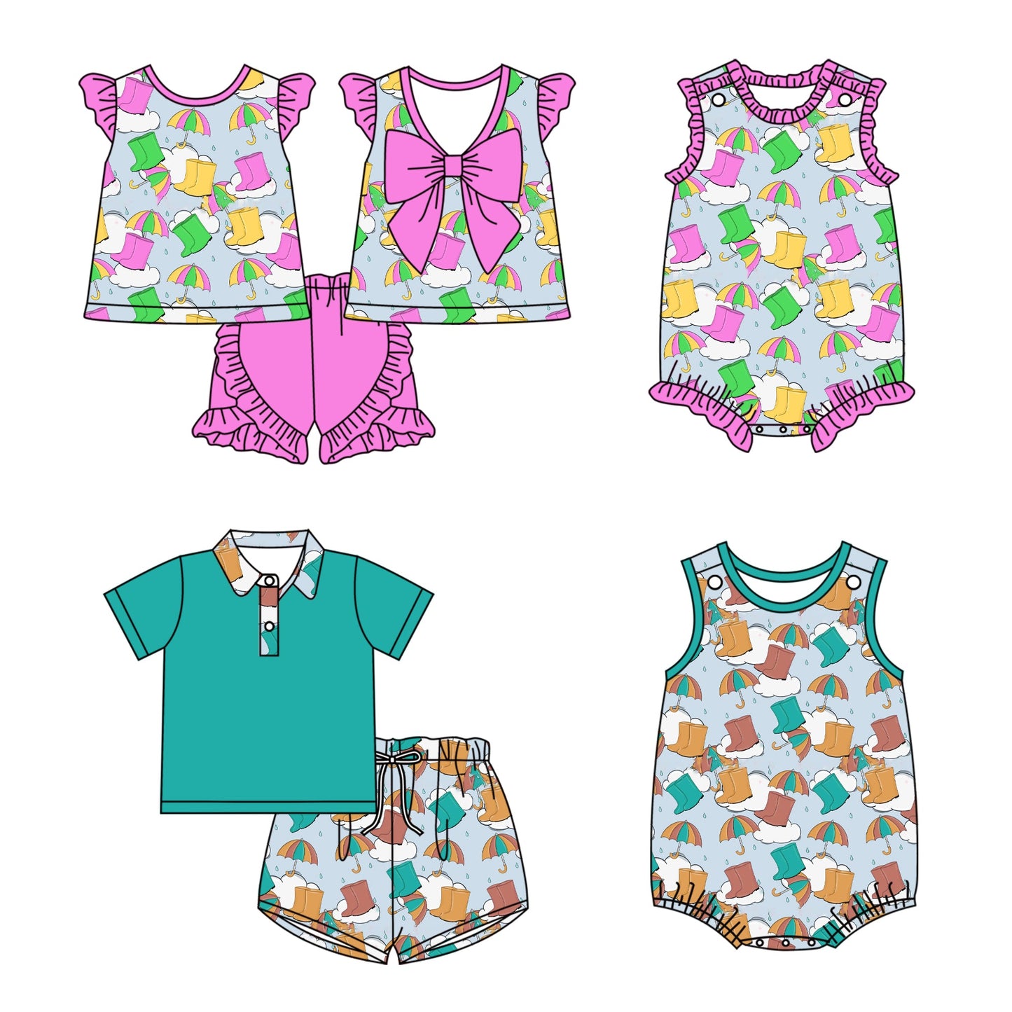 Baby Boy Girl Umbrellas Sibling Romper Set ( Moq 5 Each Style ) 2.10