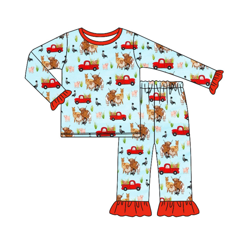 Baby Girl Long Sleeves Shirt Pants Pajamas Farm Animals Trucks Set