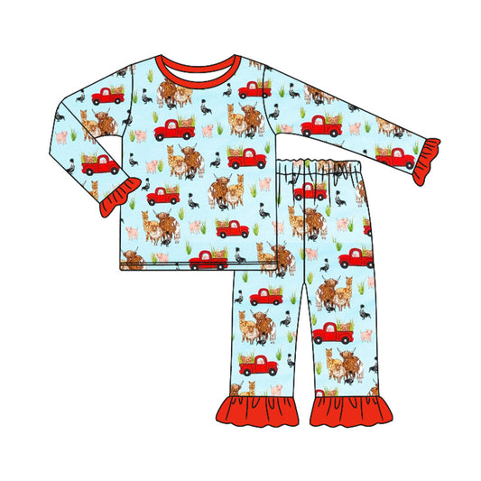 Baby Girl Long Sleeves Shirt Pants Pajamas Farm Animals Trucks Set