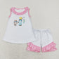 SR0643 Baby Girl Sleeveless Embroidery Fishing Stripes One Piece Romper