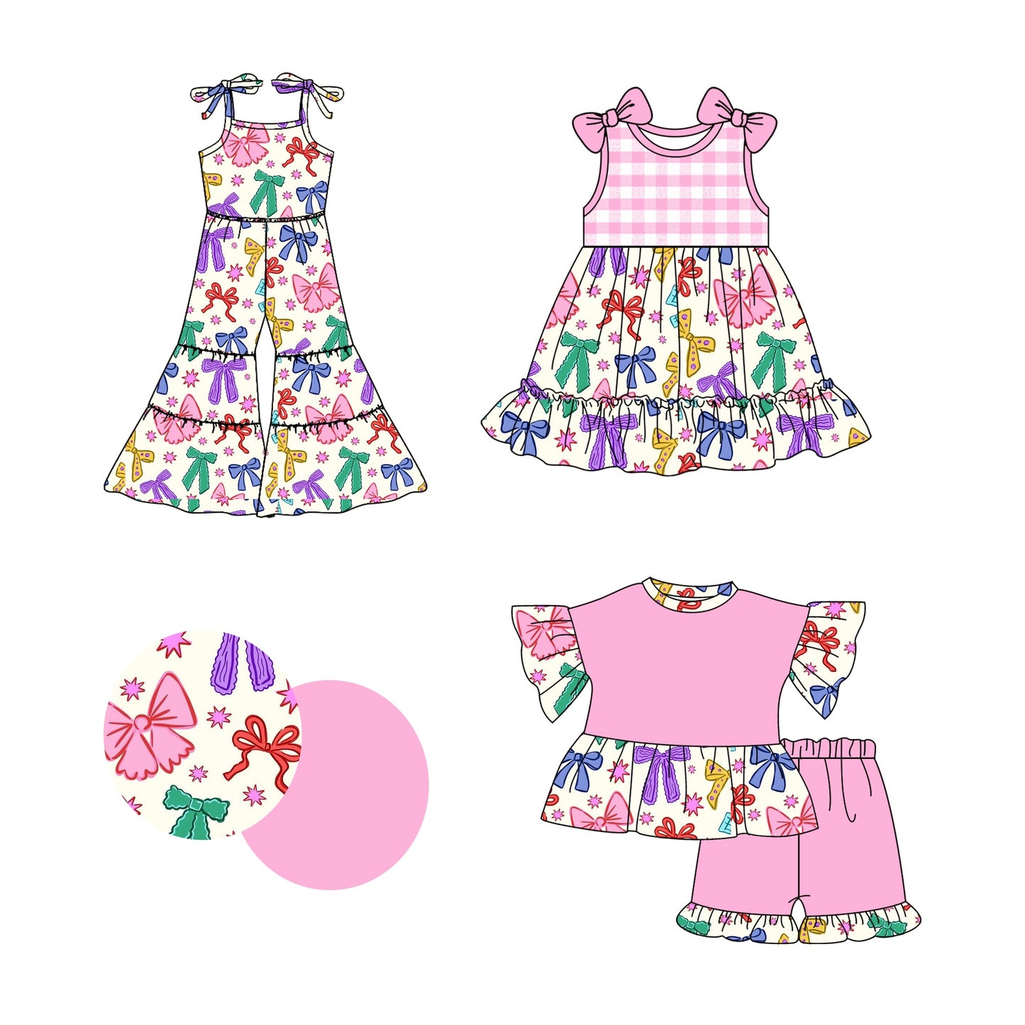 Baby Girl Colorful Bows Sibling Jumpsuit Dress Set ( Moq 5 Each Style ) 2.24